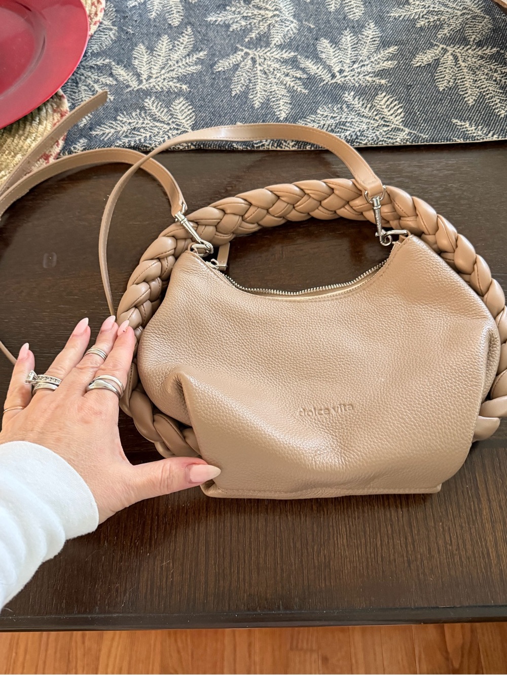 Dolce Vita Braided-Handle Crossbody Bag in Taupe